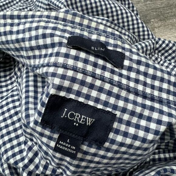 J.Crew Slim Fit Gingham Check Button Down Shirt Men’s L Blue White - Picture 4 of 6